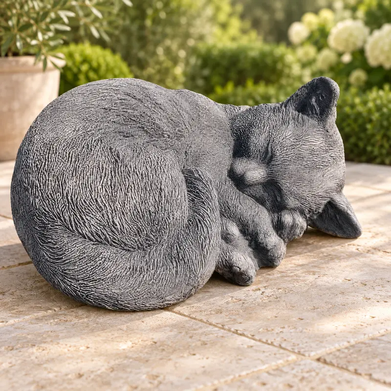 Steinguss Katze eingerollt klein